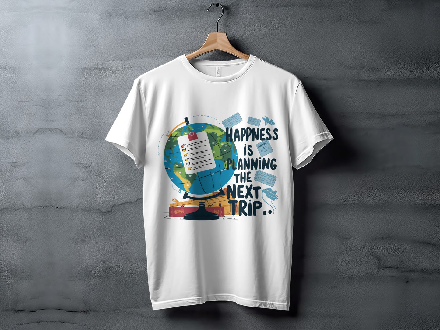 Funny Traveler T-Shirt: "Happiness Is Planning the Next Trip" Planner