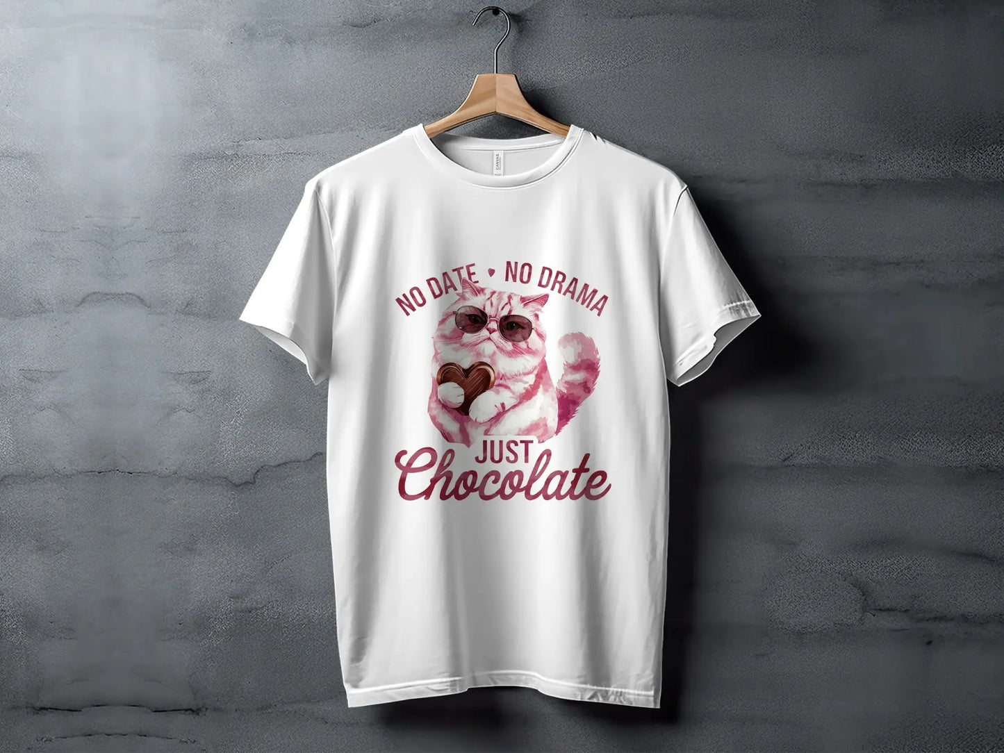 Funny Cat Lover T-Shirt: "No Date No Drama Just Chocolate"