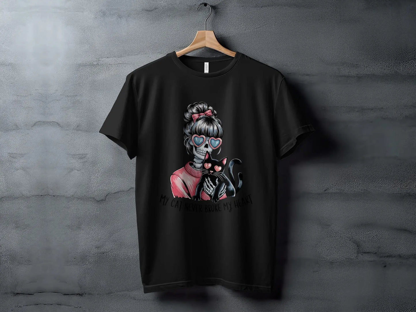 Skeleton Cat Lover T-Shirt: "My Cat Never Broke My Heart" Humor