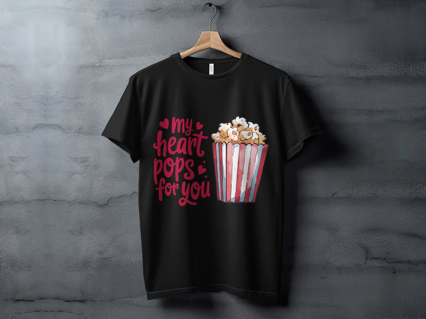 "My Heart Pops For You" Red Hearts Popcorn T-Shirts Boofy