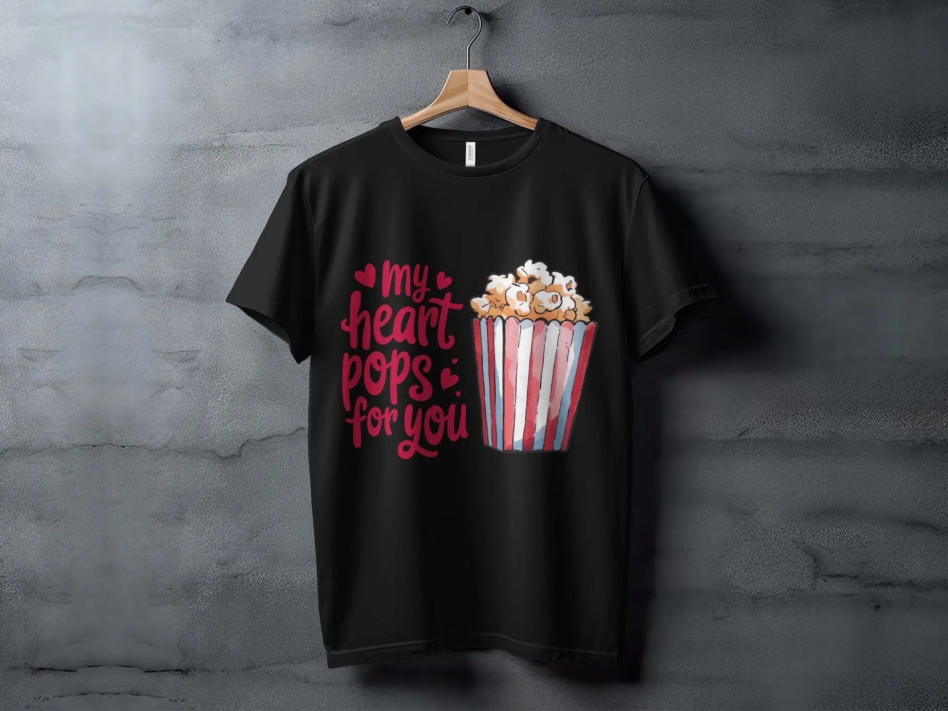 "My Heart Pops For You" Red Hearts Popcorn T-Shirts Boofy