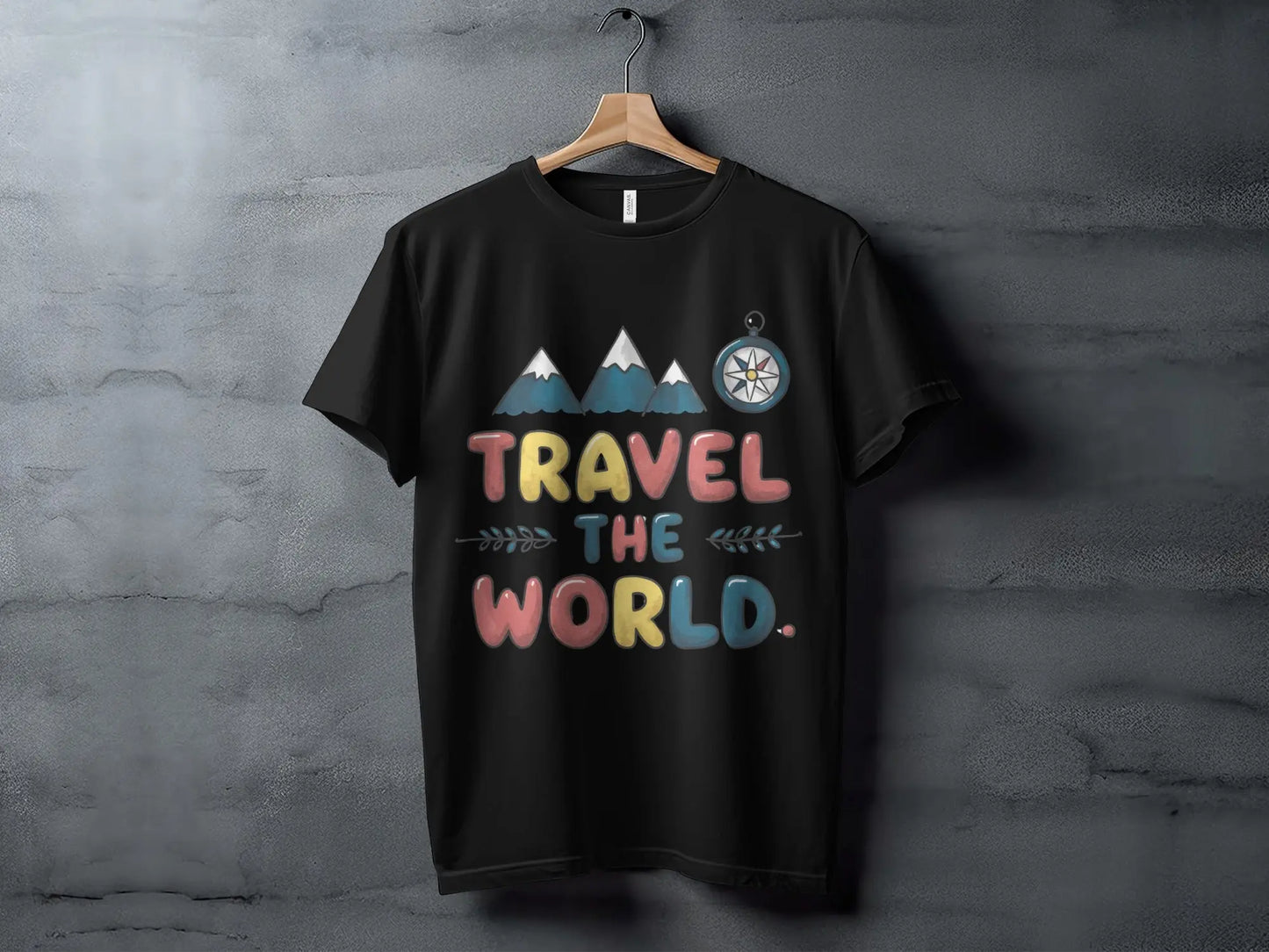 Wanderlust T-Shirt: "Travel The World" Mountains Compass Artwork