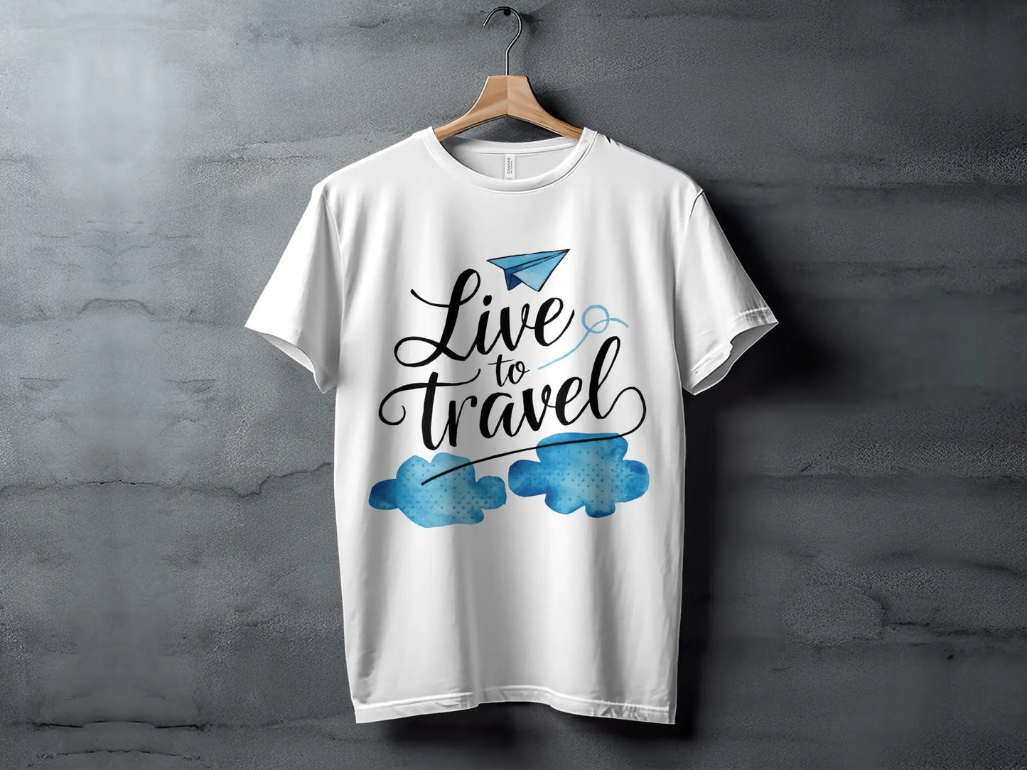 nspirational Travel T-Shirt: "Live to Travel" Paper Airplane Graphic