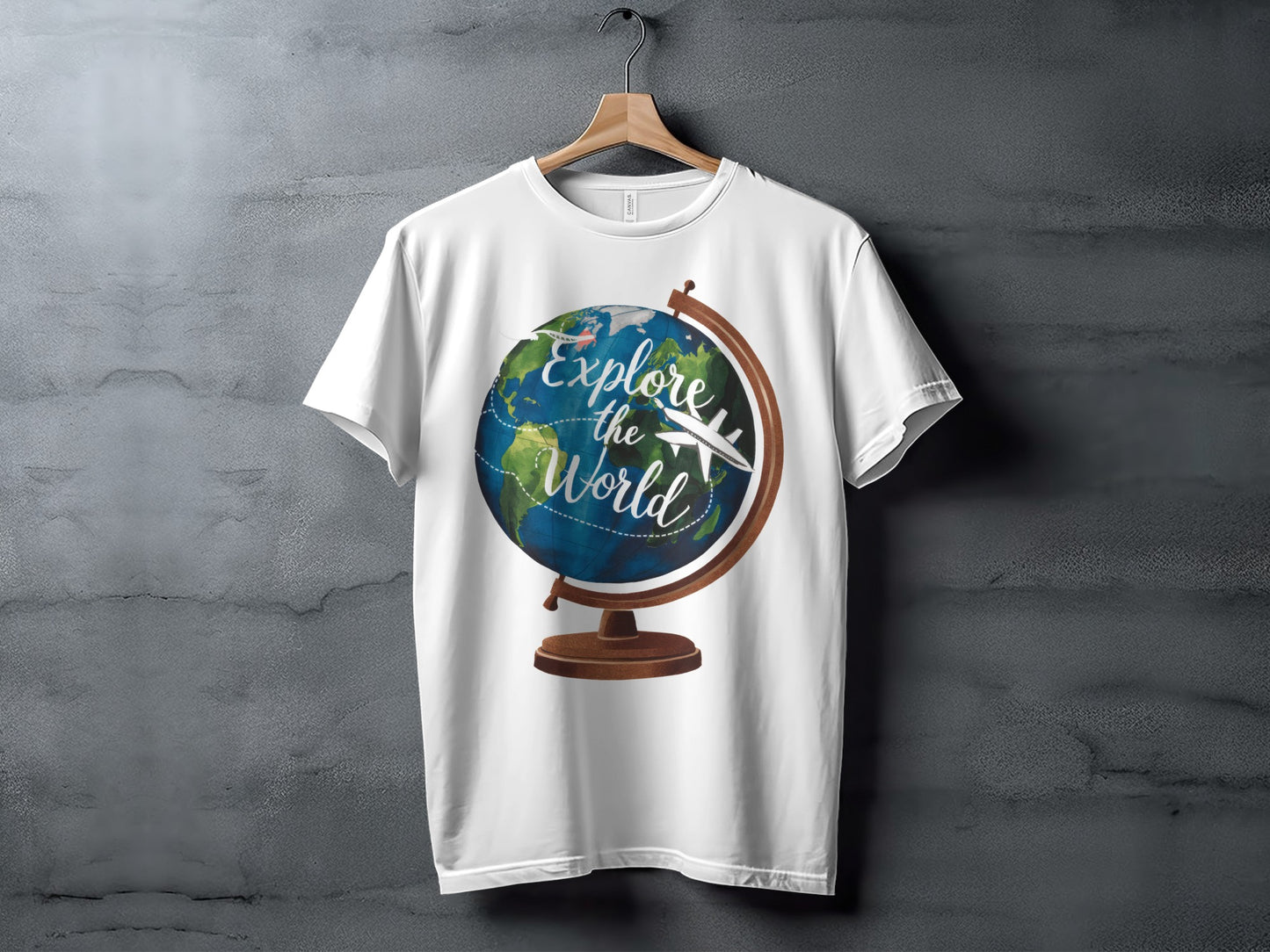 World Explore T-Shirt: Globe With a Plane Graphic Design