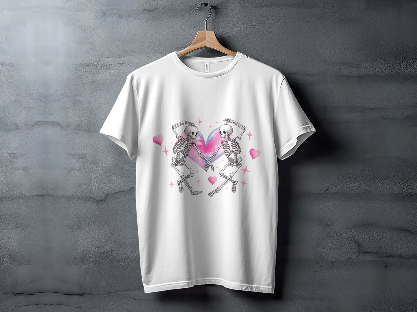 Gothic Valentine's T-Shirt: Skeleton Lovers in Heart Galaxy