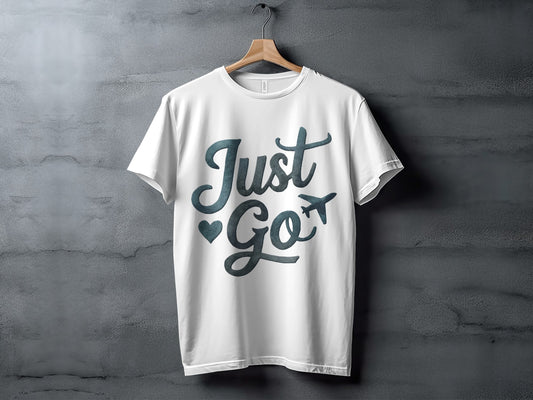 Watercolor Travel T-Shirt: "Just Go" Heart Plane Graphic Design