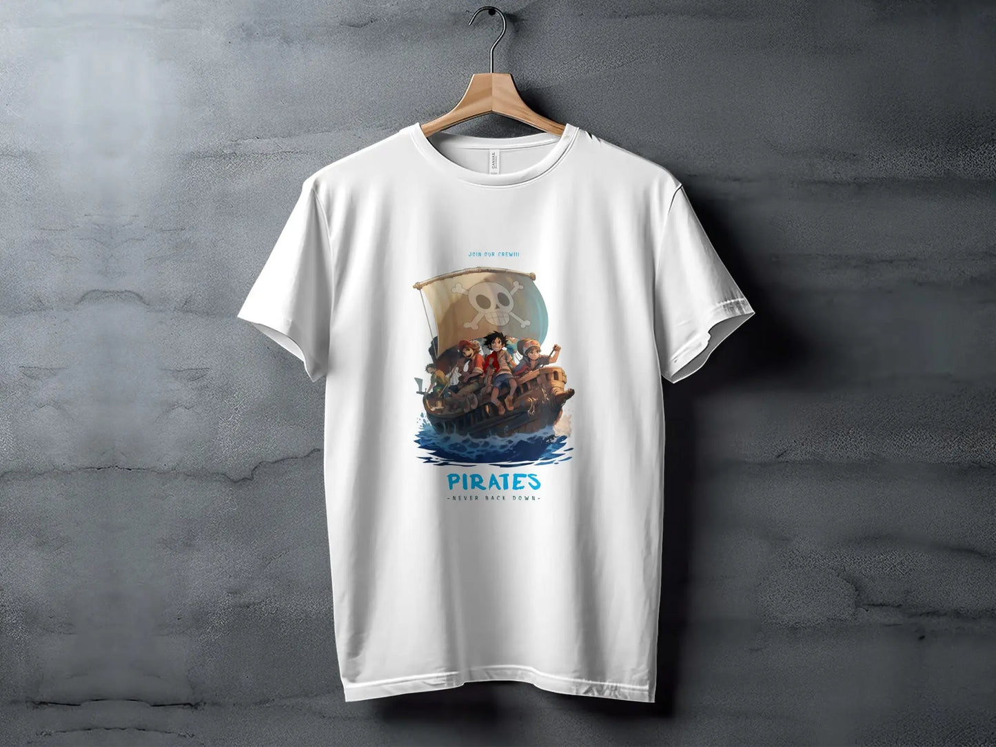 Join Our Crew Never Back Down Pirates Graphic T-Shirt Boofy