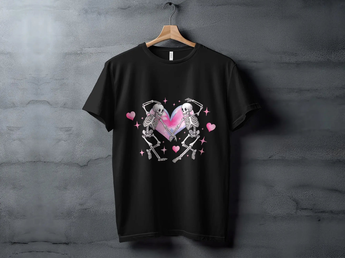 Gothic Valentine's T-Shirt: Skeleton Lovers in Heart Galaxy