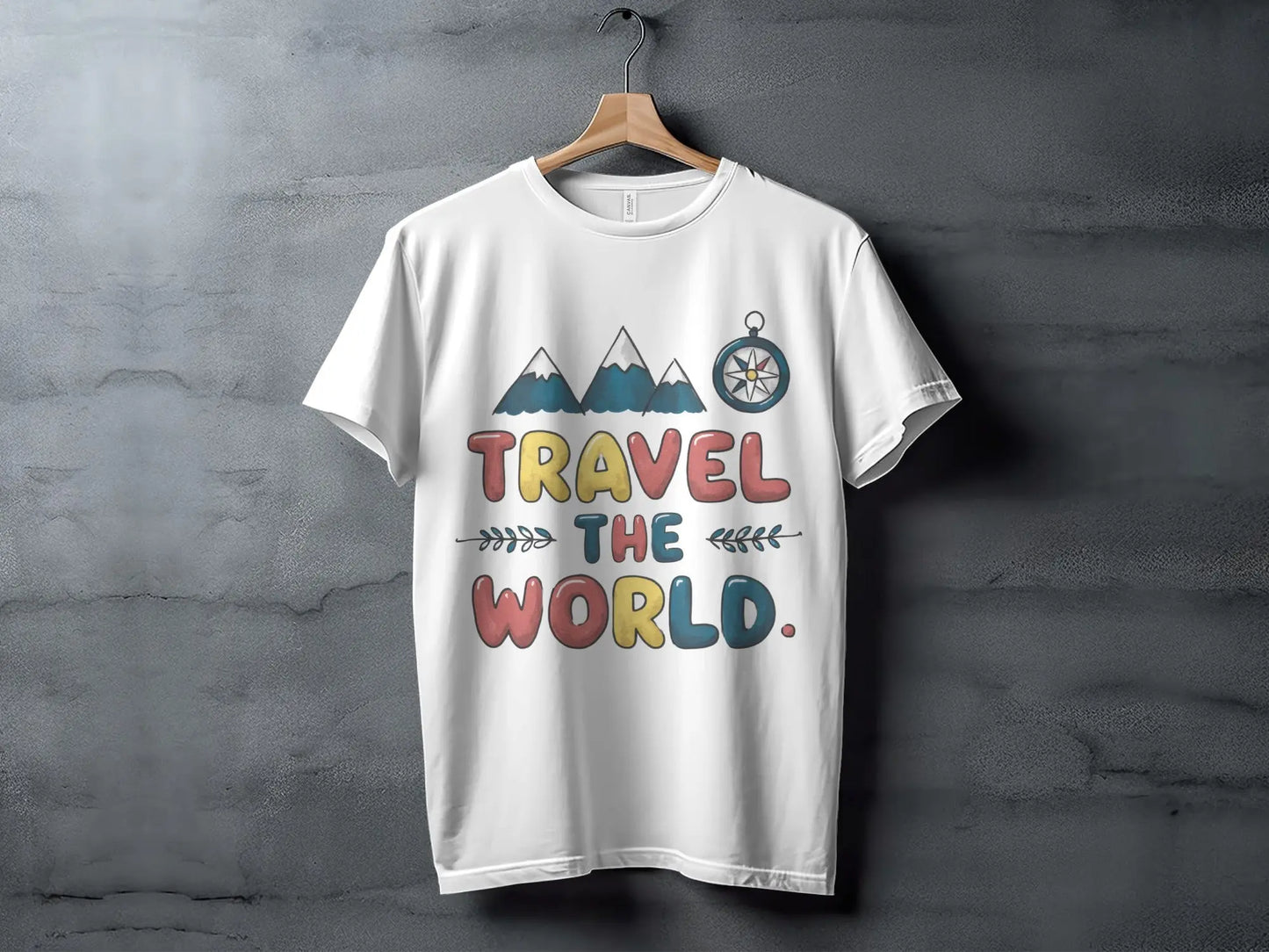 Wanderlust T-Shirt: "Travel The World" Mountains Compass Artwork