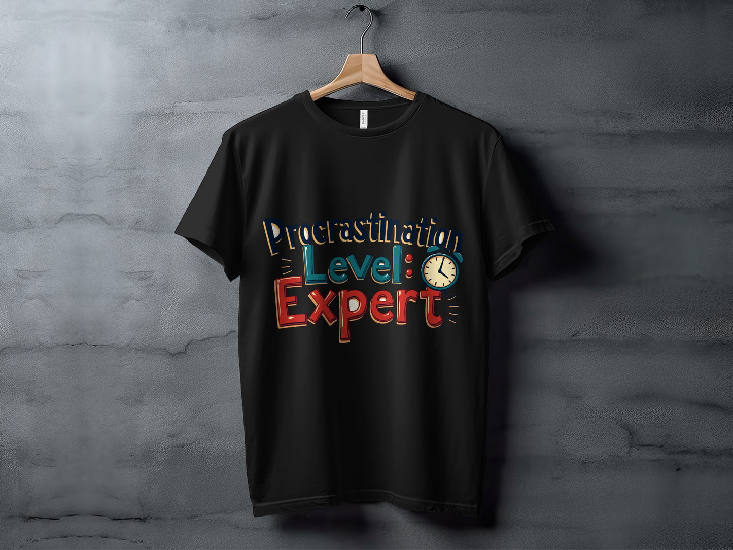 Funny Lifestyle T-Shirt: "Procrastination Level Expert" Alarm Clock Design