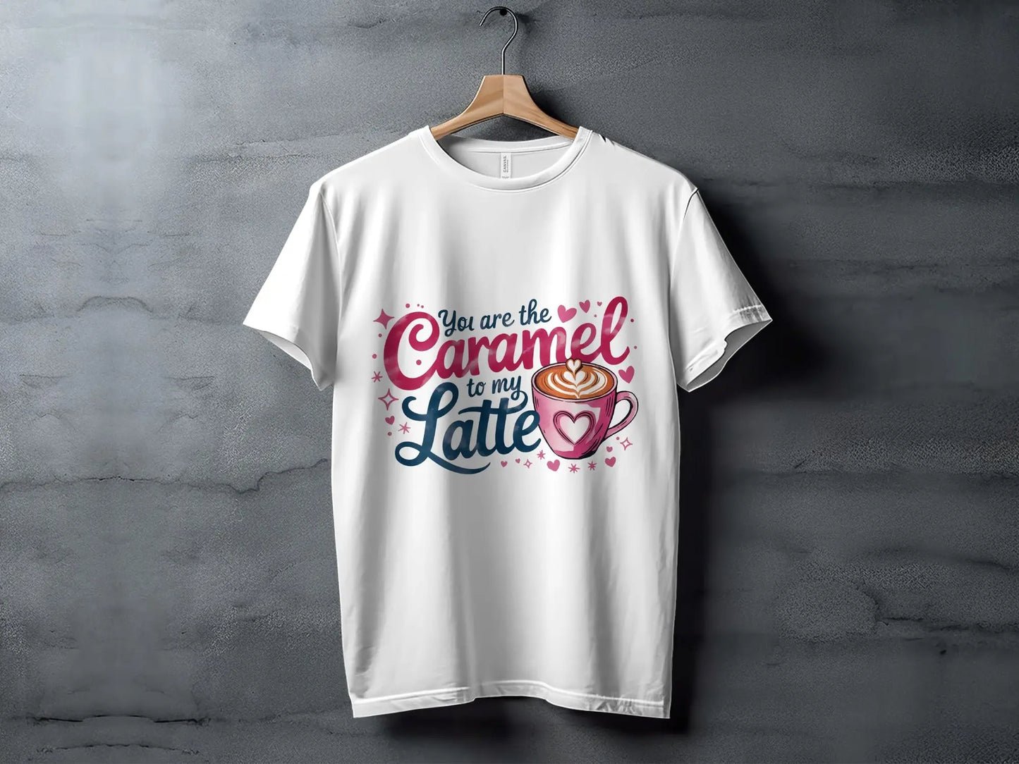 Funny Coffee Lover T-Shirt: "Caramel to My Latte" Pink Graphic Tee