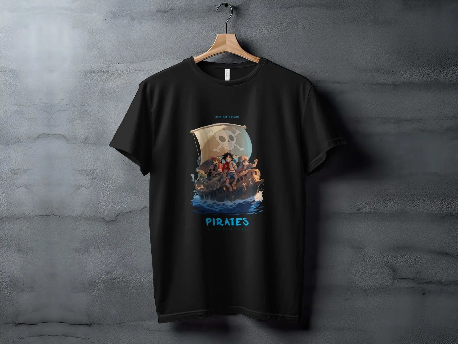 Join Our Crew Never Back Down Pirates Graphic T-Shirt Boofy