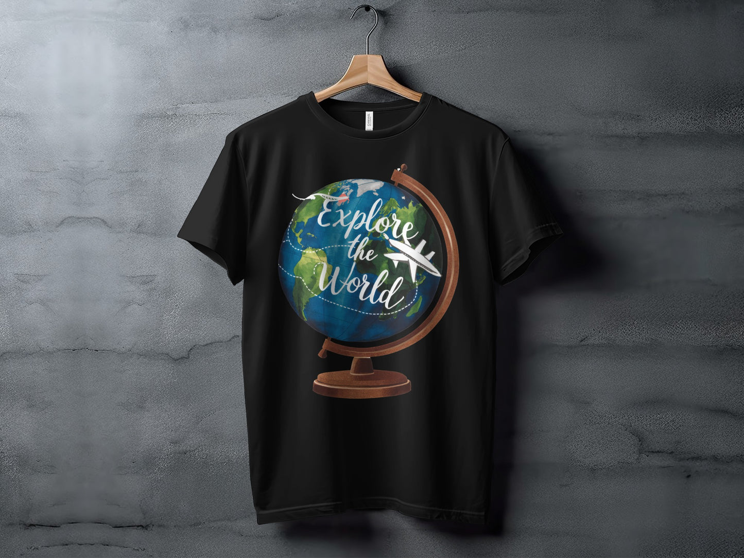 World Explore T-Shirt: Globe With a Plane Graphic Design