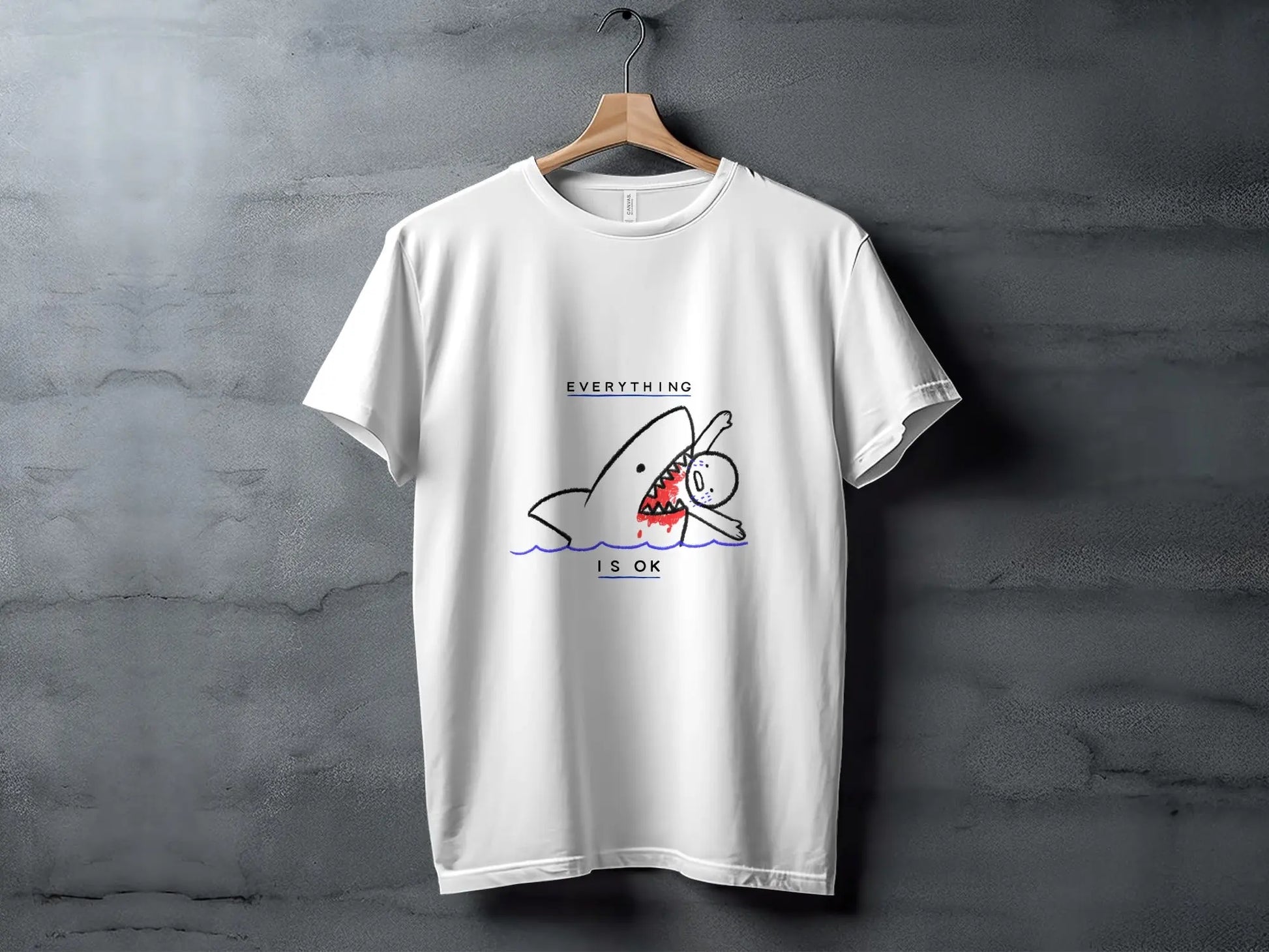"Everything Is OK" Funny Shark Attack Graphic T-Shirts Boofy