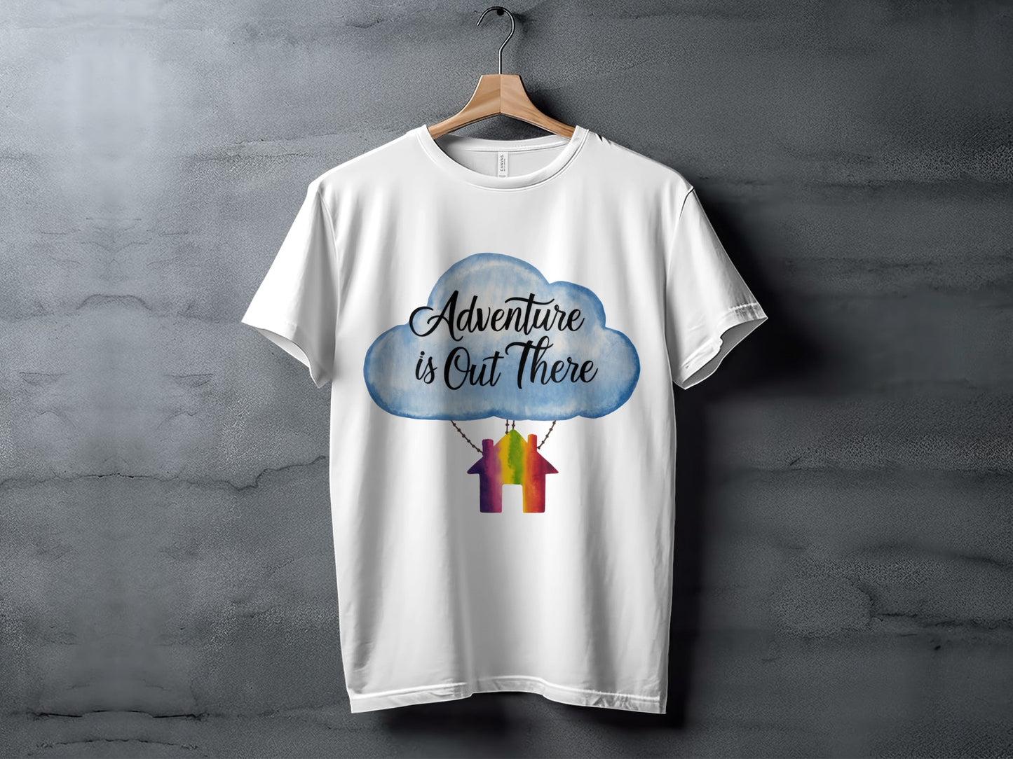 Whimsical Adventure T-Shirt: "Adventure Is Out There" House Balloon