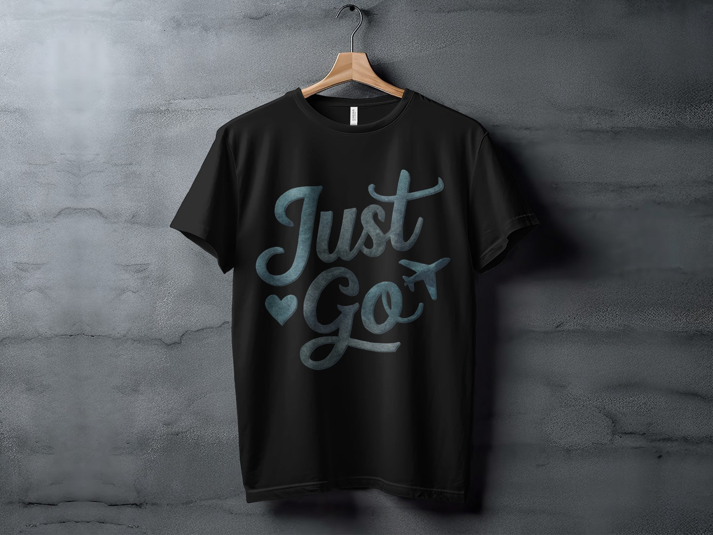Watercolor Travel T-Shirt: "Just Go" Heart Plane Graphic Design