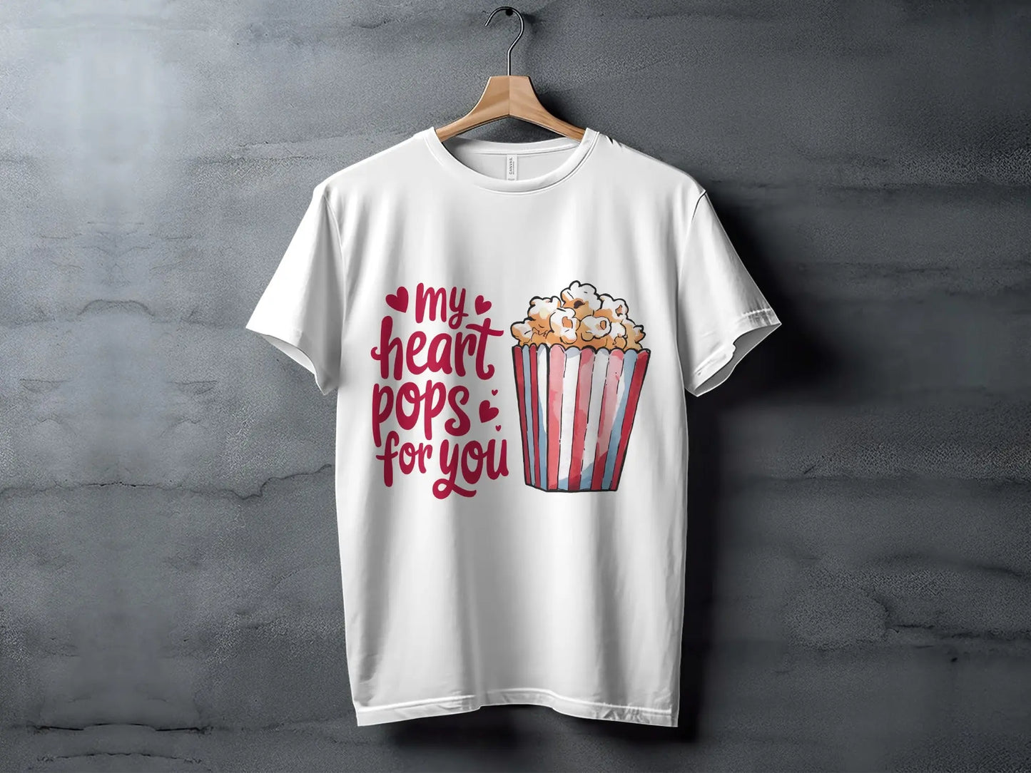 "My Heart Pops For You" Red Hearts Popcorn T-Shirts Boofy