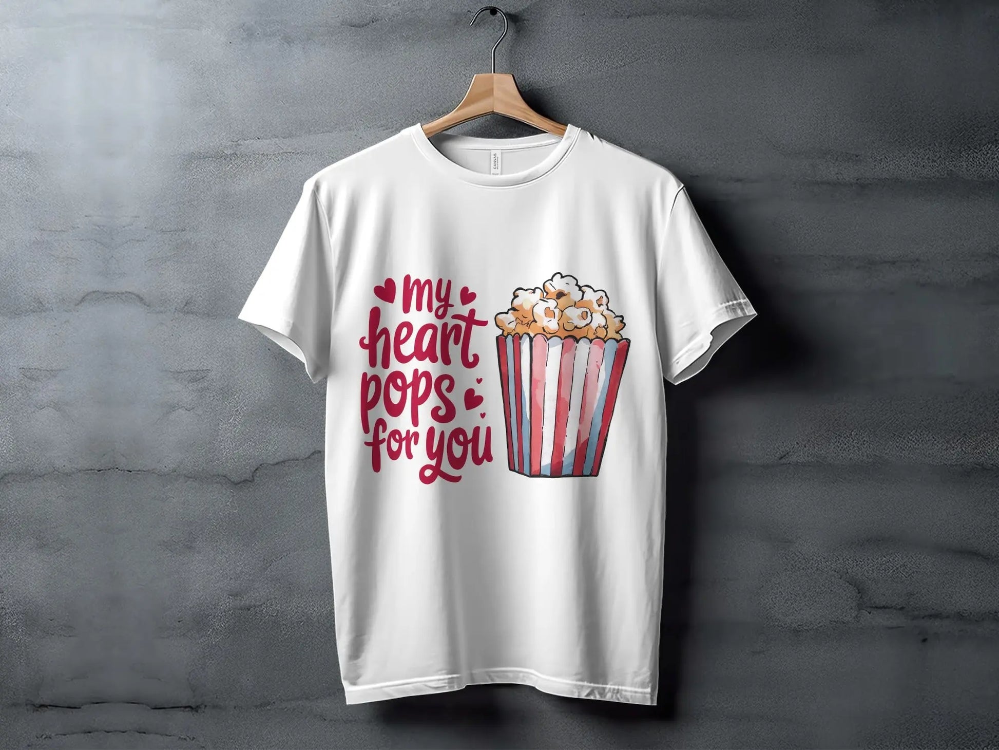 "My Heart Pops For You" Red Hearts Popcorn T-Shirts Boofy