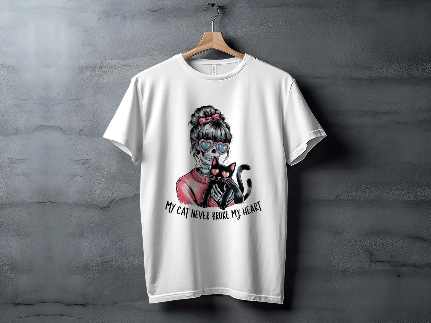Skeleton Cat Lover T-Shirt: "My Cat Never Broke My Heart" Humor