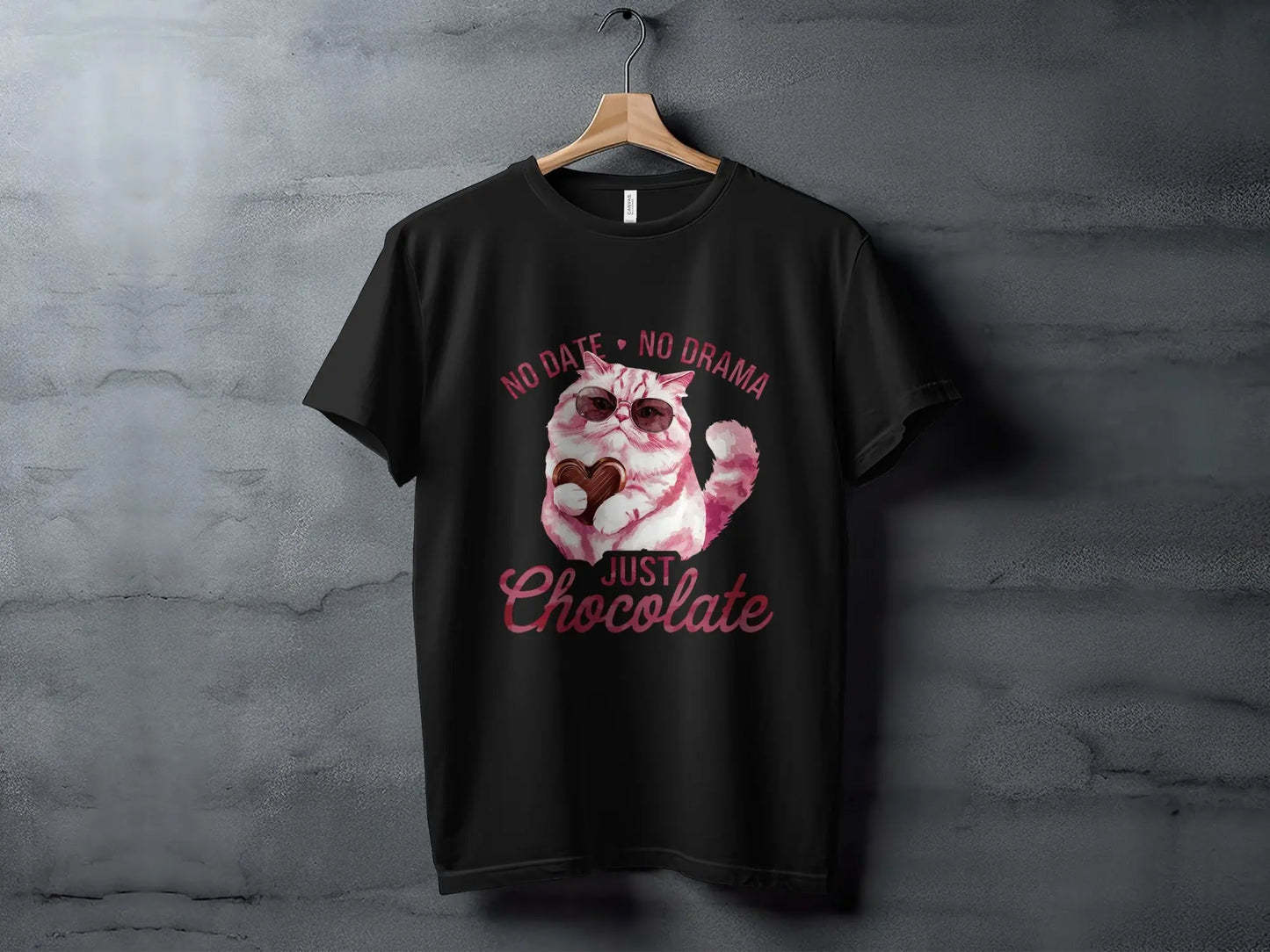 Funny Cat Lover T-Shirt: "No Date No Drama Just Chocolate"