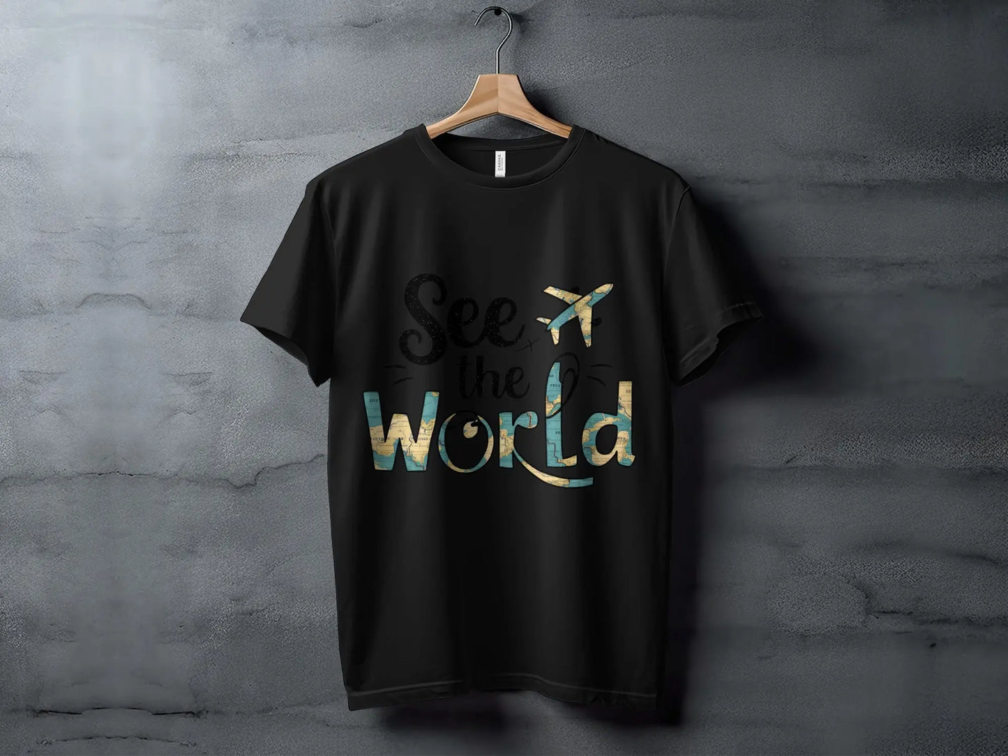 World Traveler T-Shirt: "See the World" Plane World Map Filled Tee