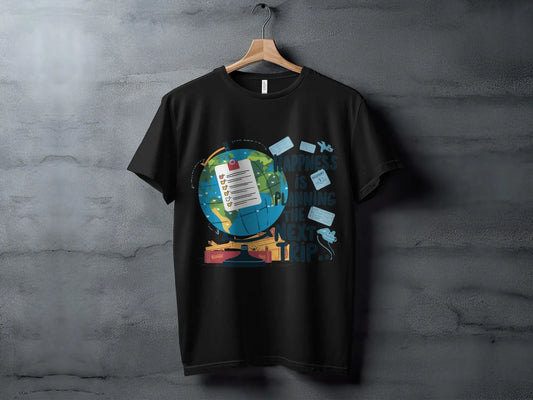 Funny Traveler T-Shirt: "Happiness Is Planning the Next Trip" Planner