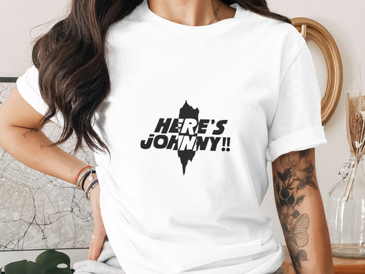 Classic Horror T-Shirt: "Here's Johnny" Iconic Movie Moment Graphic