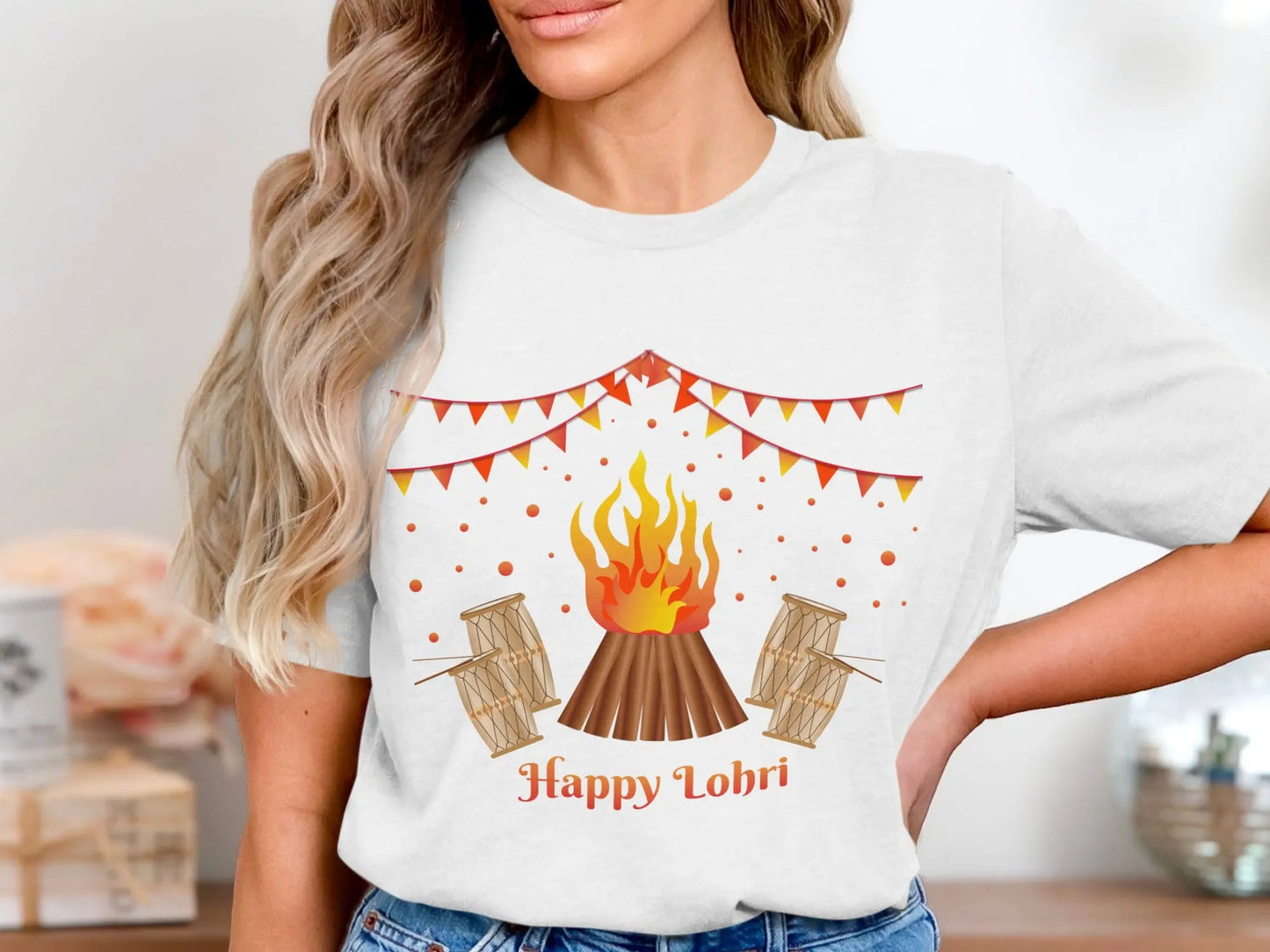 Celebrate Lohri Festival with Drums and Bonfire T-Shirts Boofy