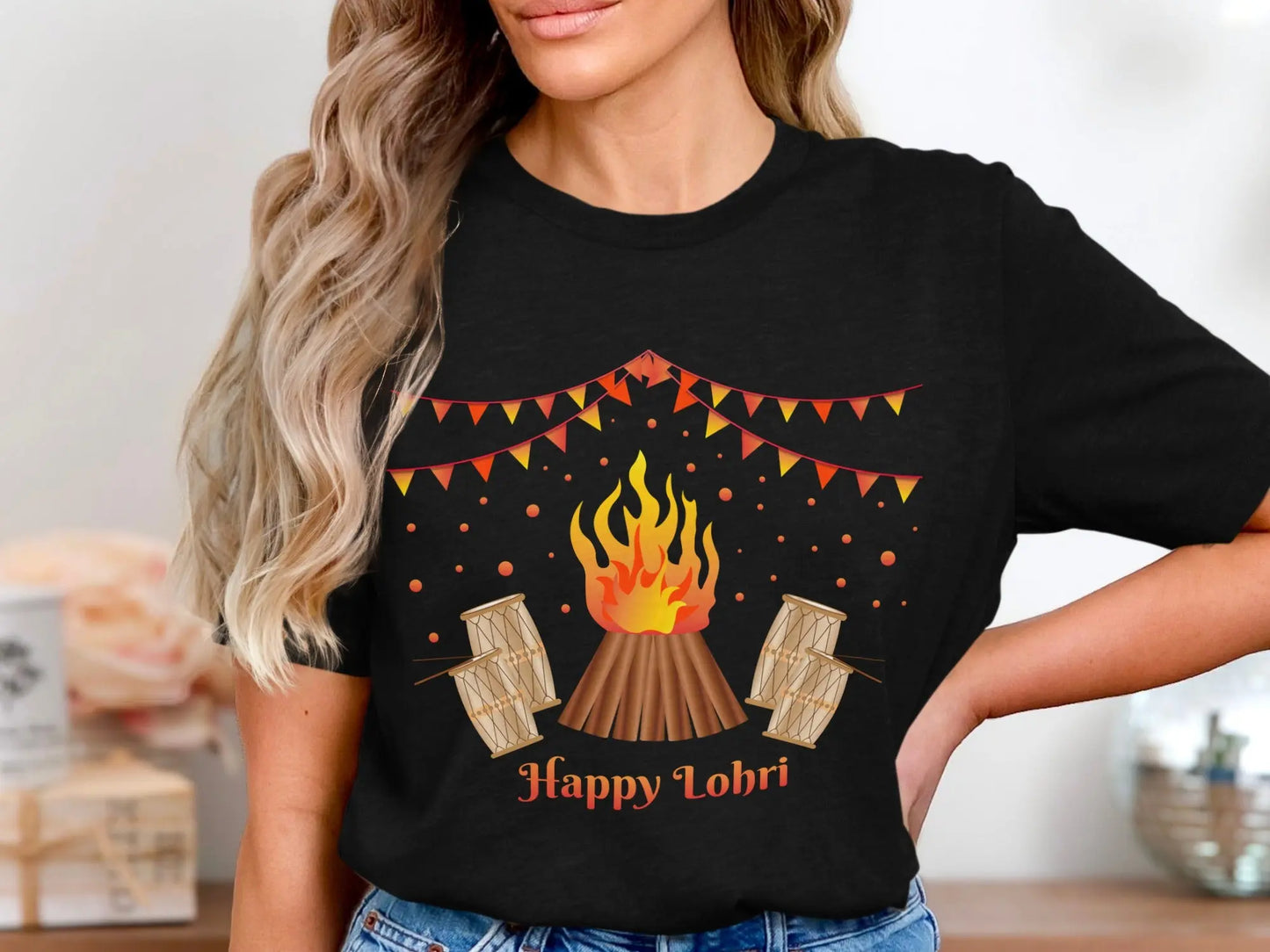 Celebrate Lohri Festival with Drums and Bonfire T-Shirts Boofy