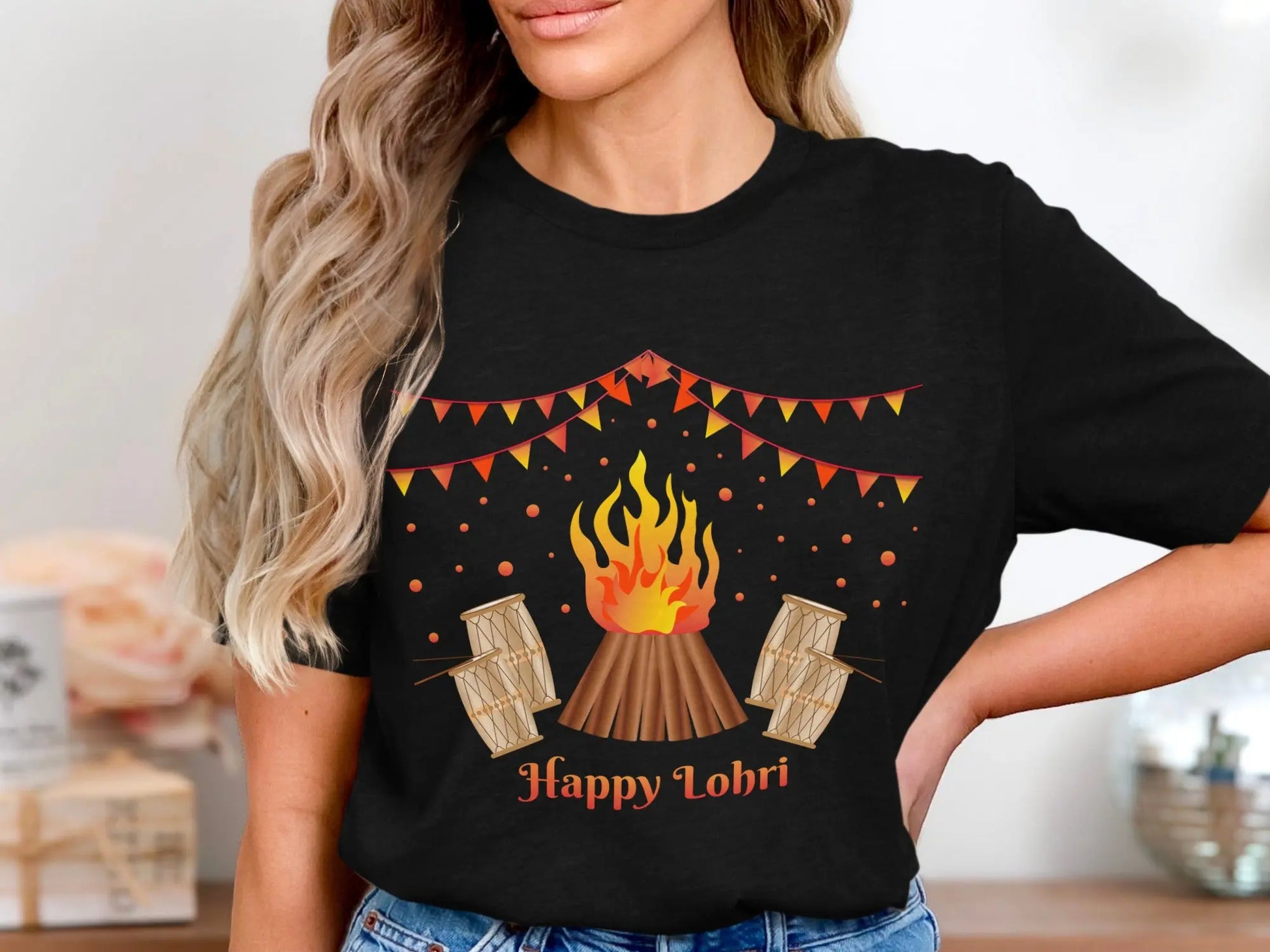 Celebrate Lohri Festival with Drums and Bonfire T-Shirts Boofy