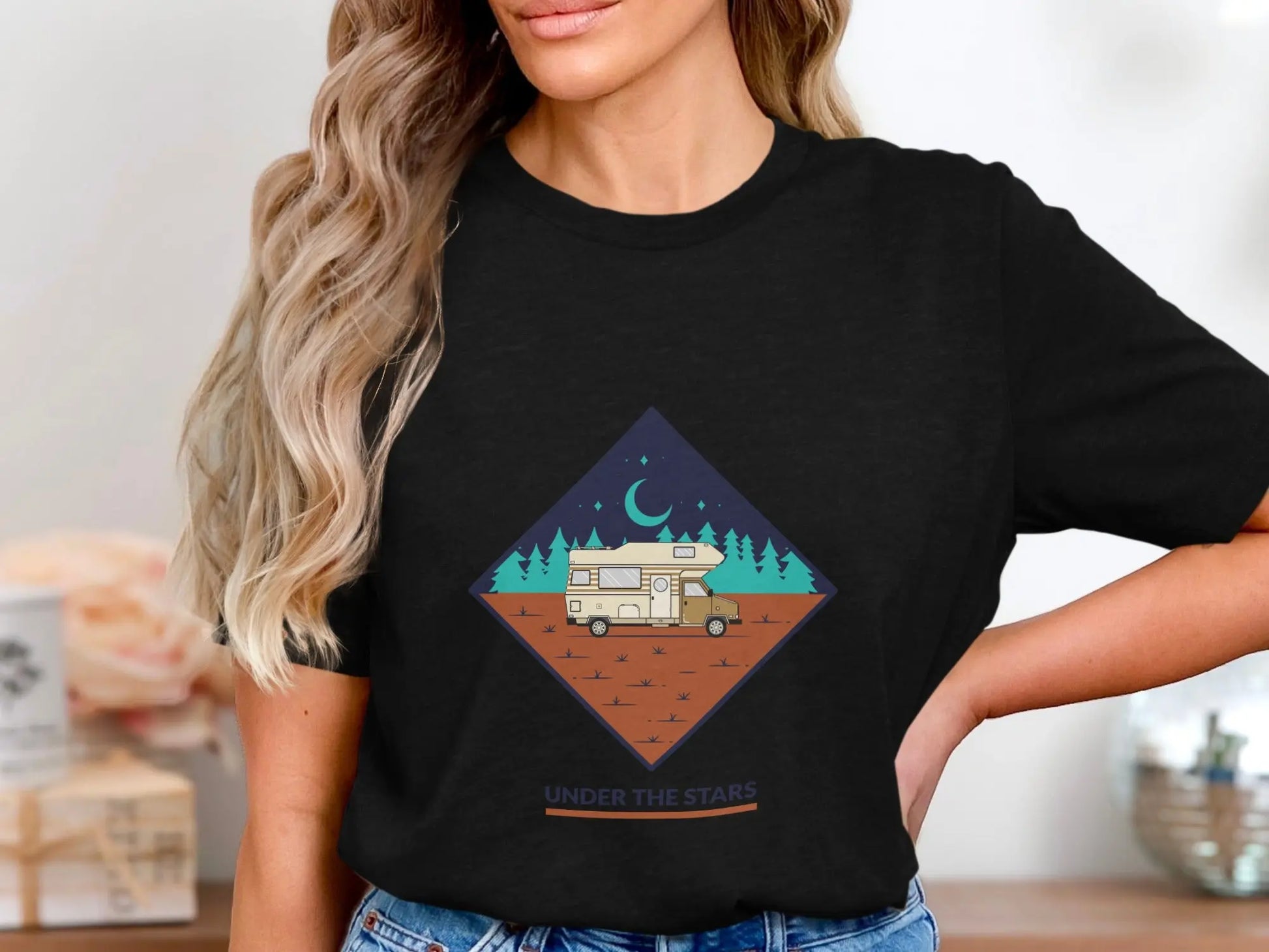 Under the Stars Camper Van Illustration T-Shirts My Store
