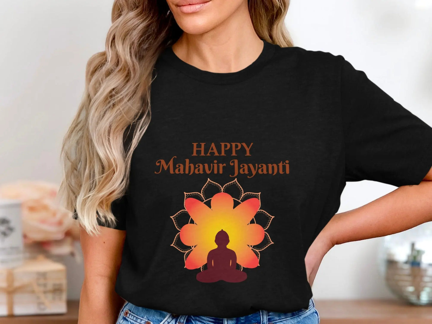 Happy Mahavir Jayanti Silhouette Meditation Print T-Shirts Boofy