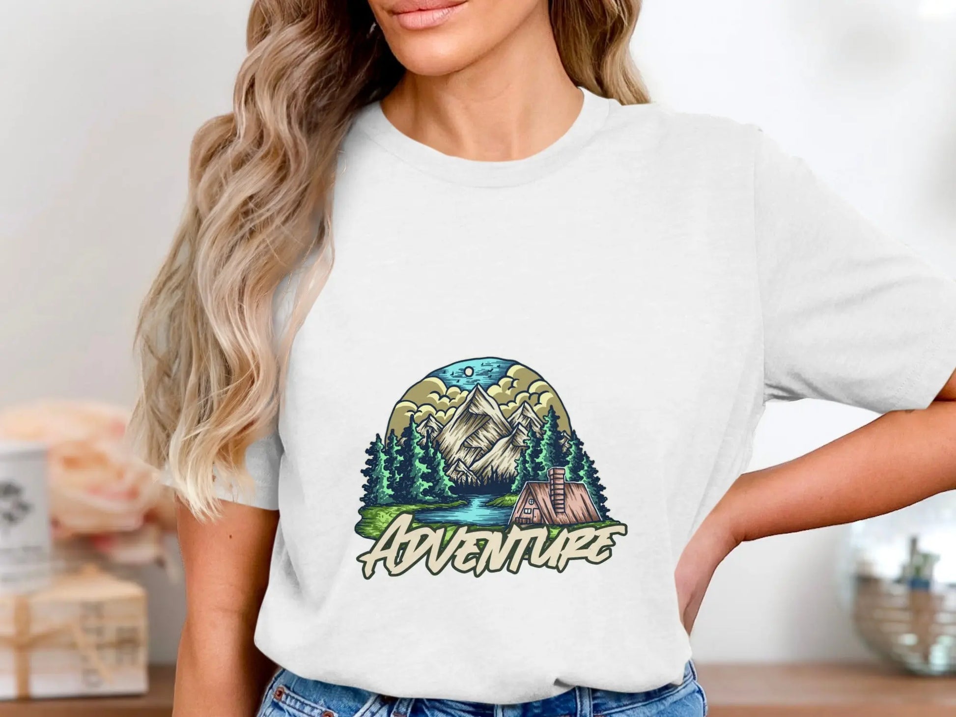 Experience Nature Adventure with Mountains and Cabin T-Shirts My Store