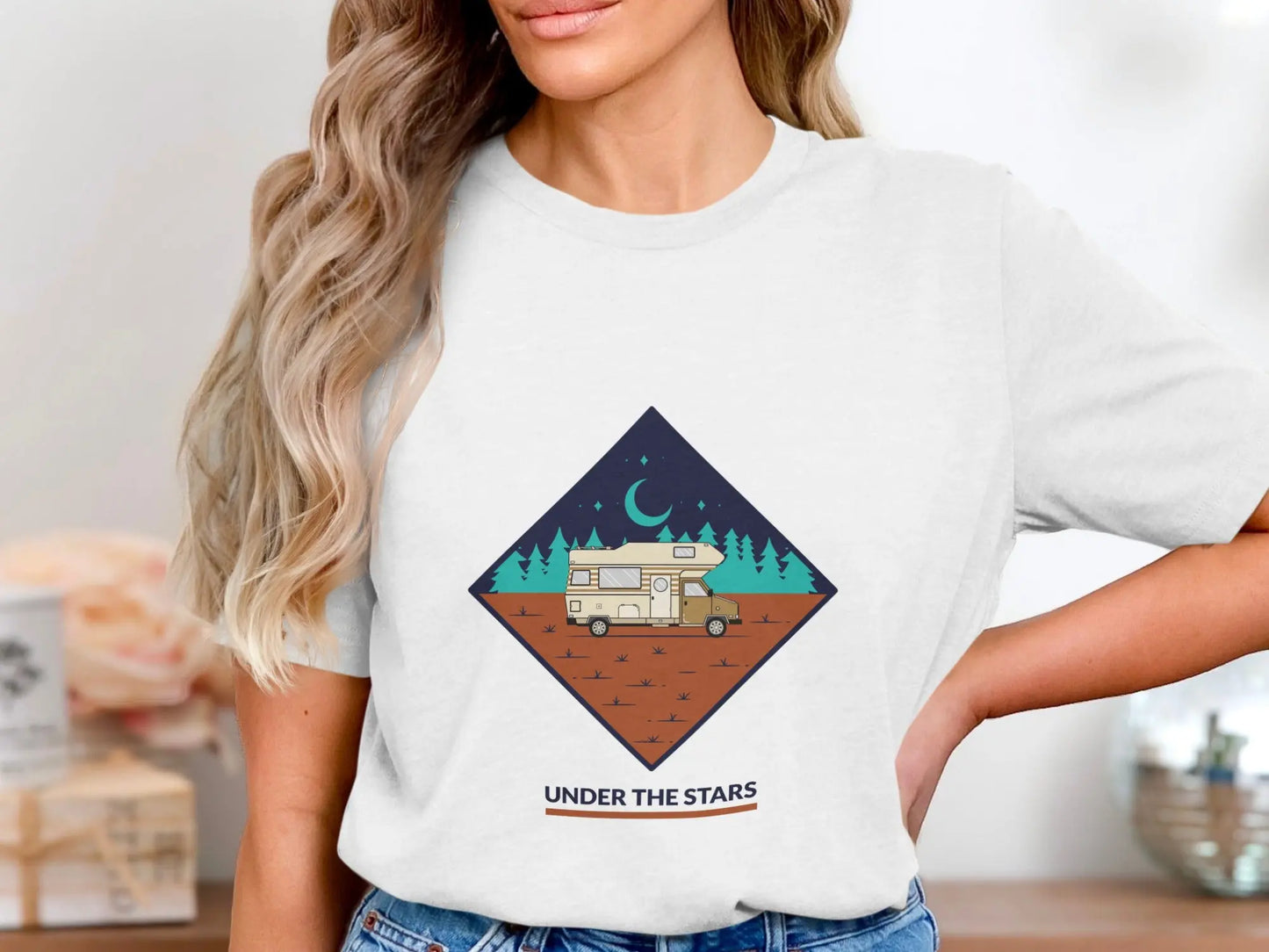 Under the Stars Camper Van Illustration T-Shirts My Store