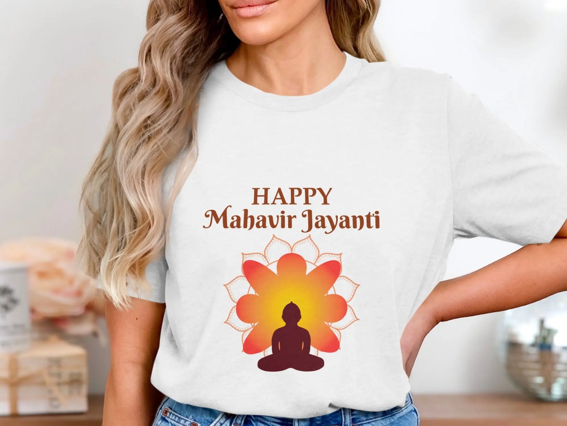 Happy Mahavir Jayanti Silhouette Meditation Print T-Shirts Boofy