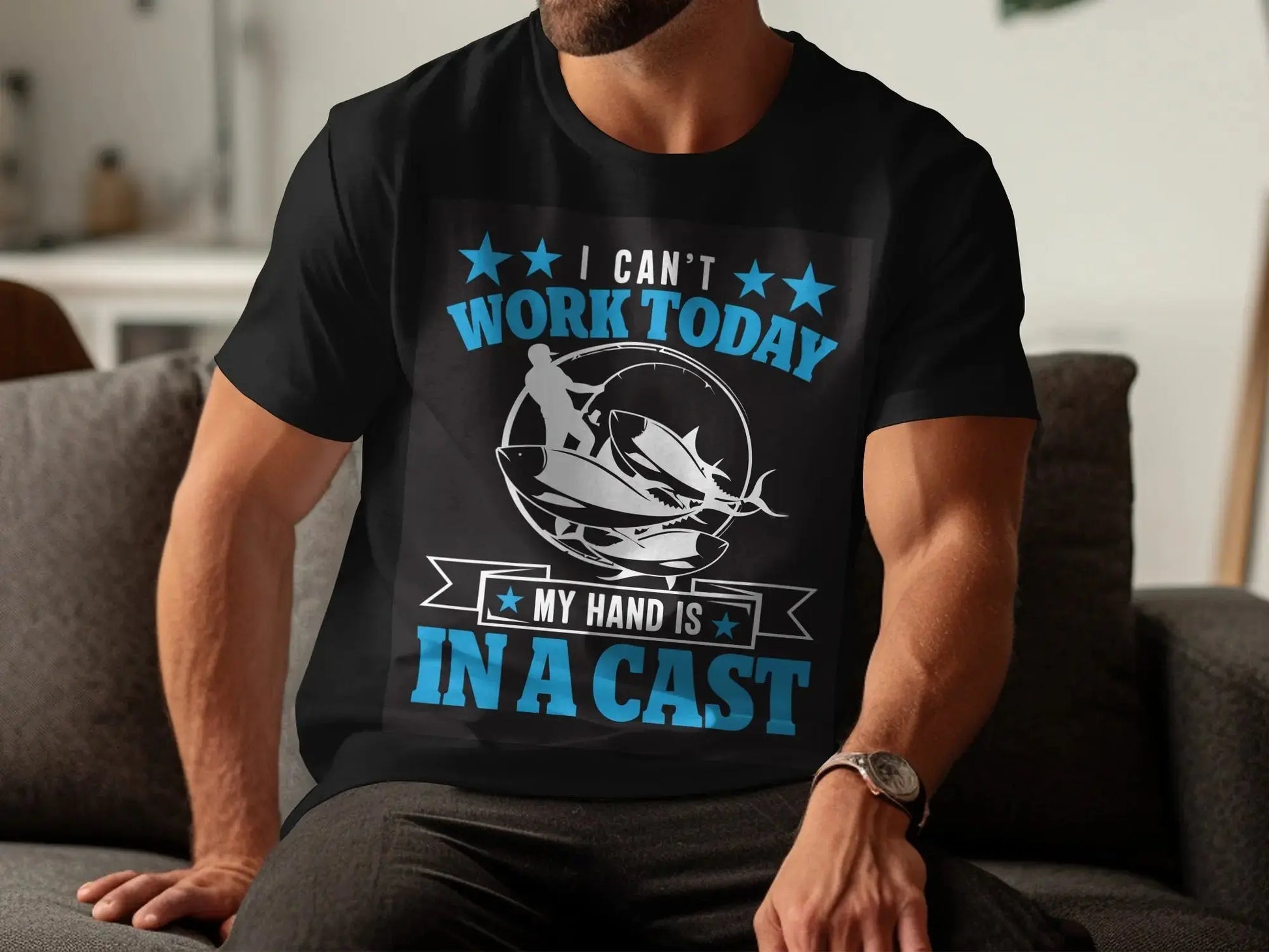 Humorous "Hand Is In A Cast" Fishing Excuse T-Shirt (Copy) Boofy