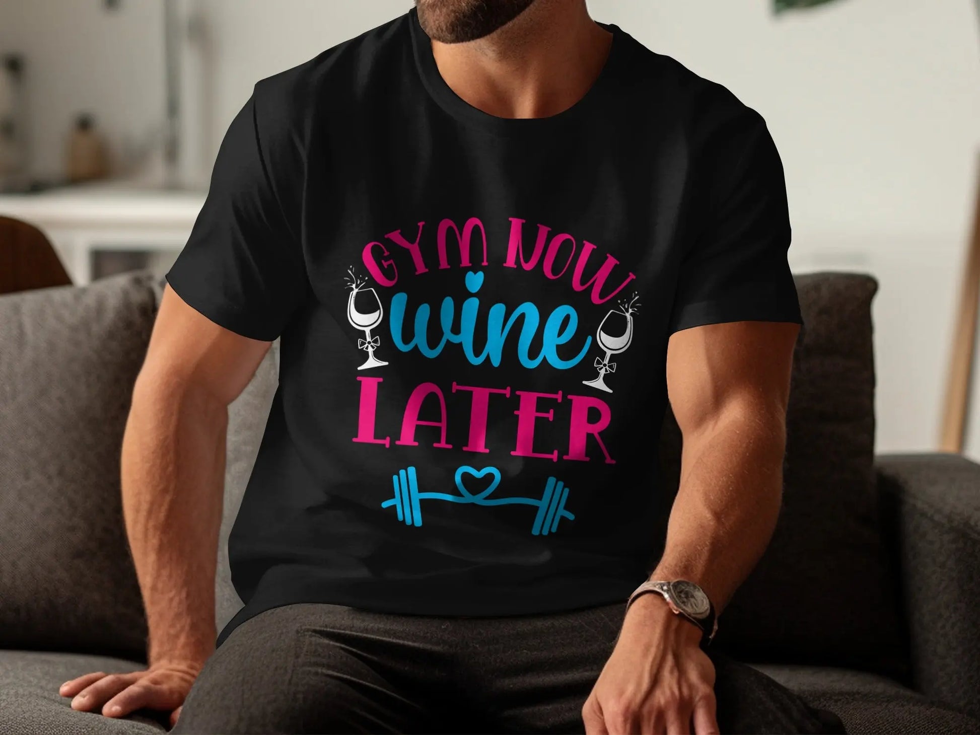 Fun "Gym Now Wine Later" Printed T-Shirt Boofy