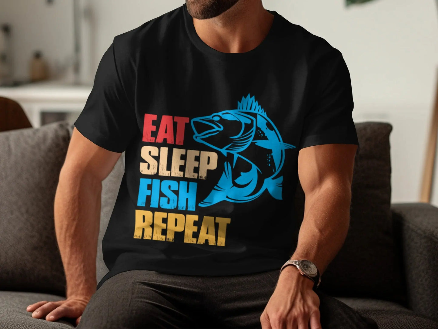 "Eat Sleep Fish Repeat" Bold Graphic T-Shirt Boofy