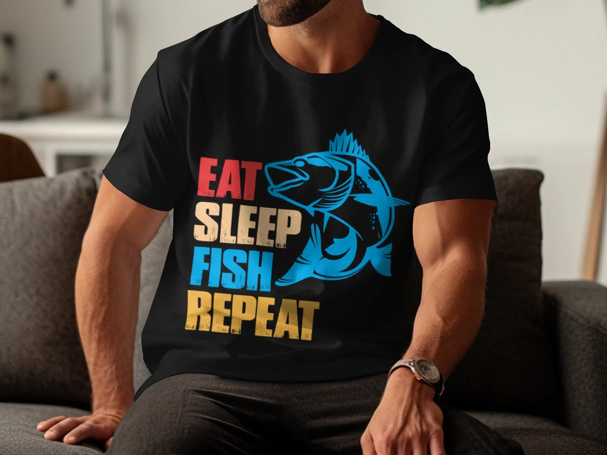 "Eat Sleep Fish Repeat" Bold Graphic T-Shirt Boofy