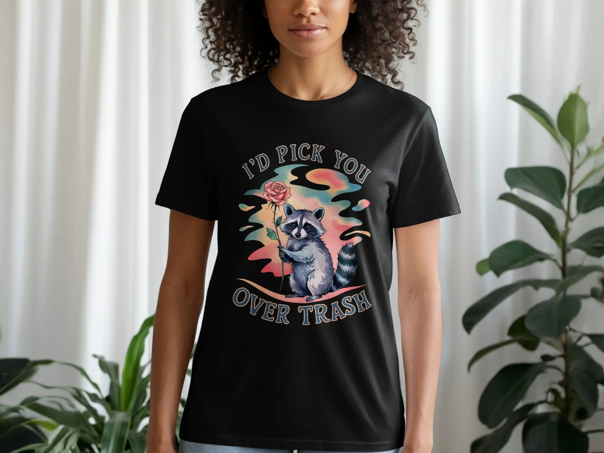 "I'd Pick You Over Trash" Raccoon Design Watercolor T-Shirts Boofy