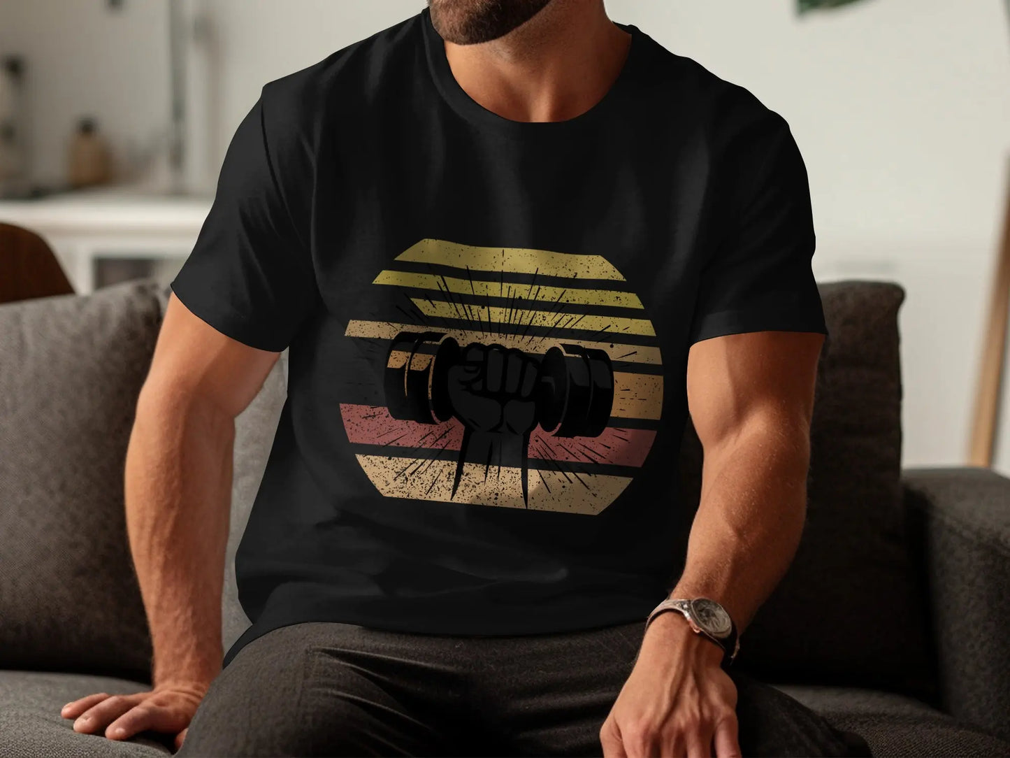 Graphic Dumbbell Lifting Vintage Style T-Shirts Boofy