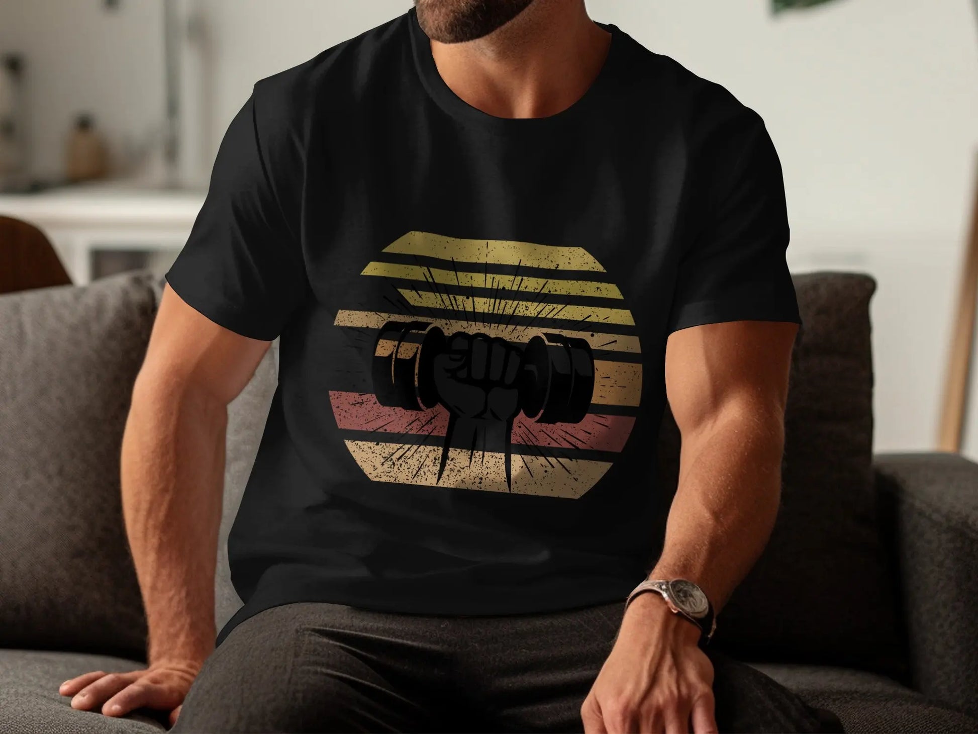 Graphic Dumbbell Lifting Vintage Style T-Shirts Boofy
