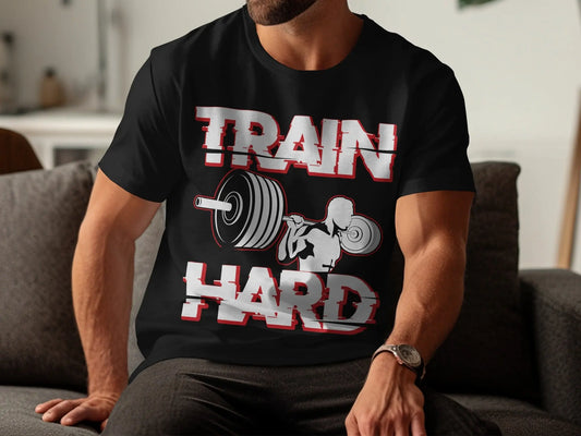 "Train Hard" Bodybuilder Fitness Gym Graphic T-Shirts Boofy