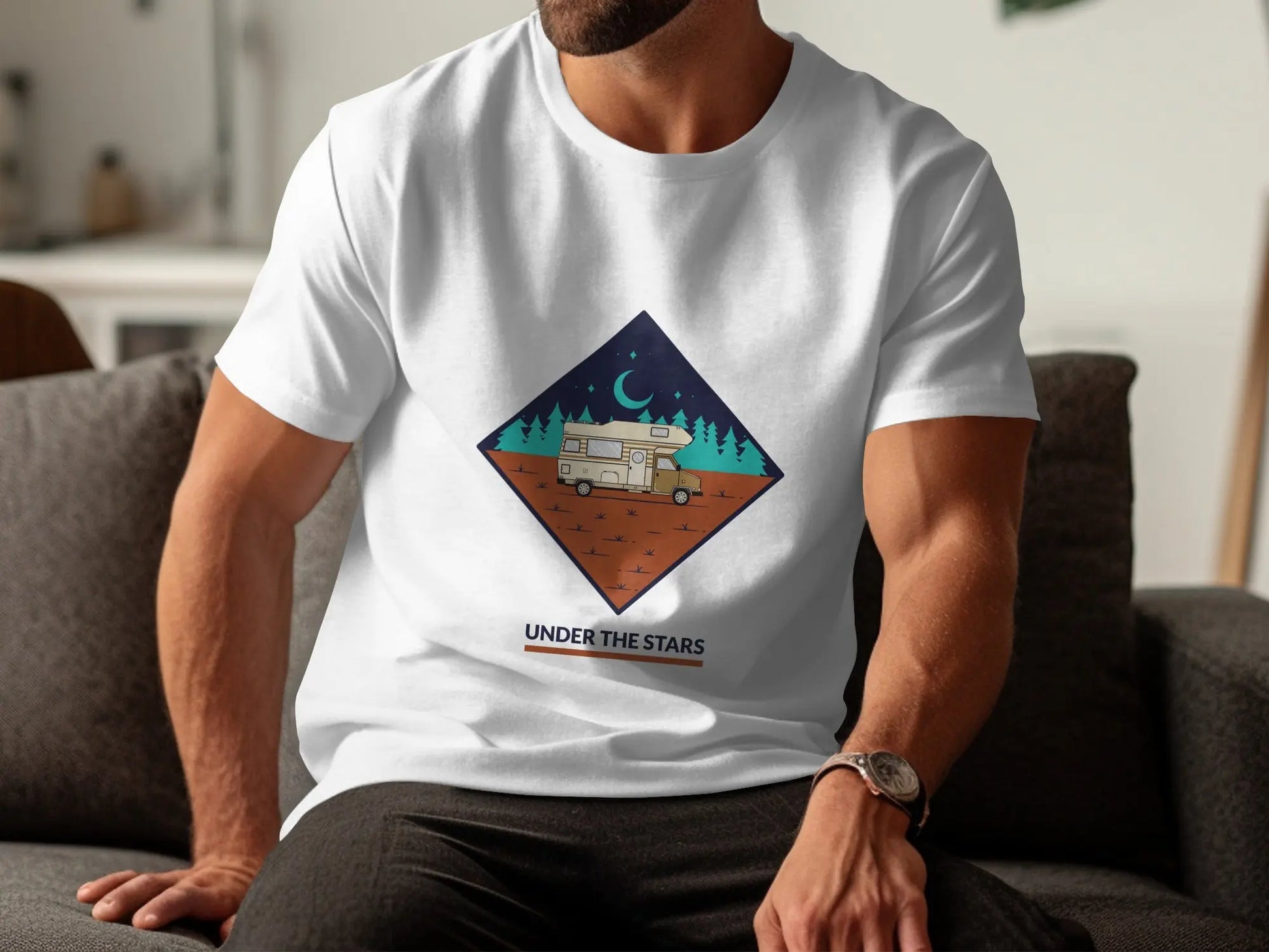 Under the Stars Camper Van Illustration T-Shirts My Store
