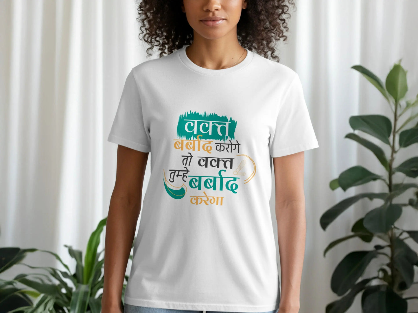 Hindi Quote Saying About Time Design Graphic T-Shirts Boofy