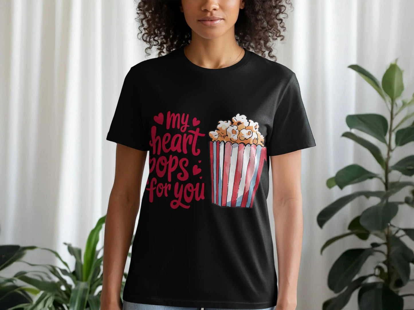 "My Heart Pops For You" Red Hearts Popcorn T-Shirts Boofy