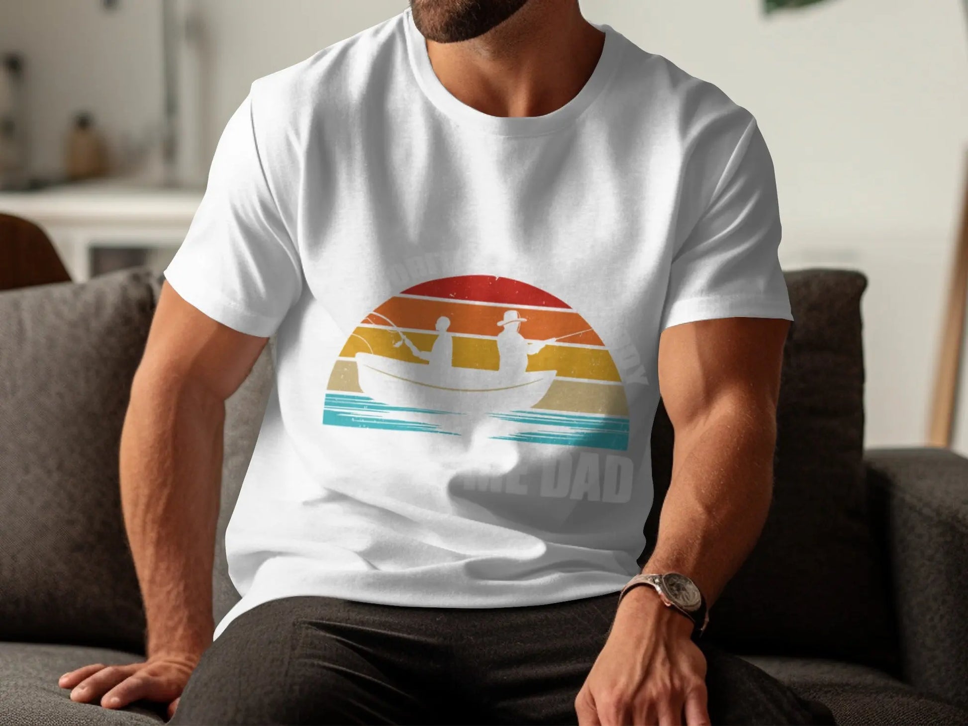 Retro Fishing Boat and Sunset Graphic T-Shirt Boofy