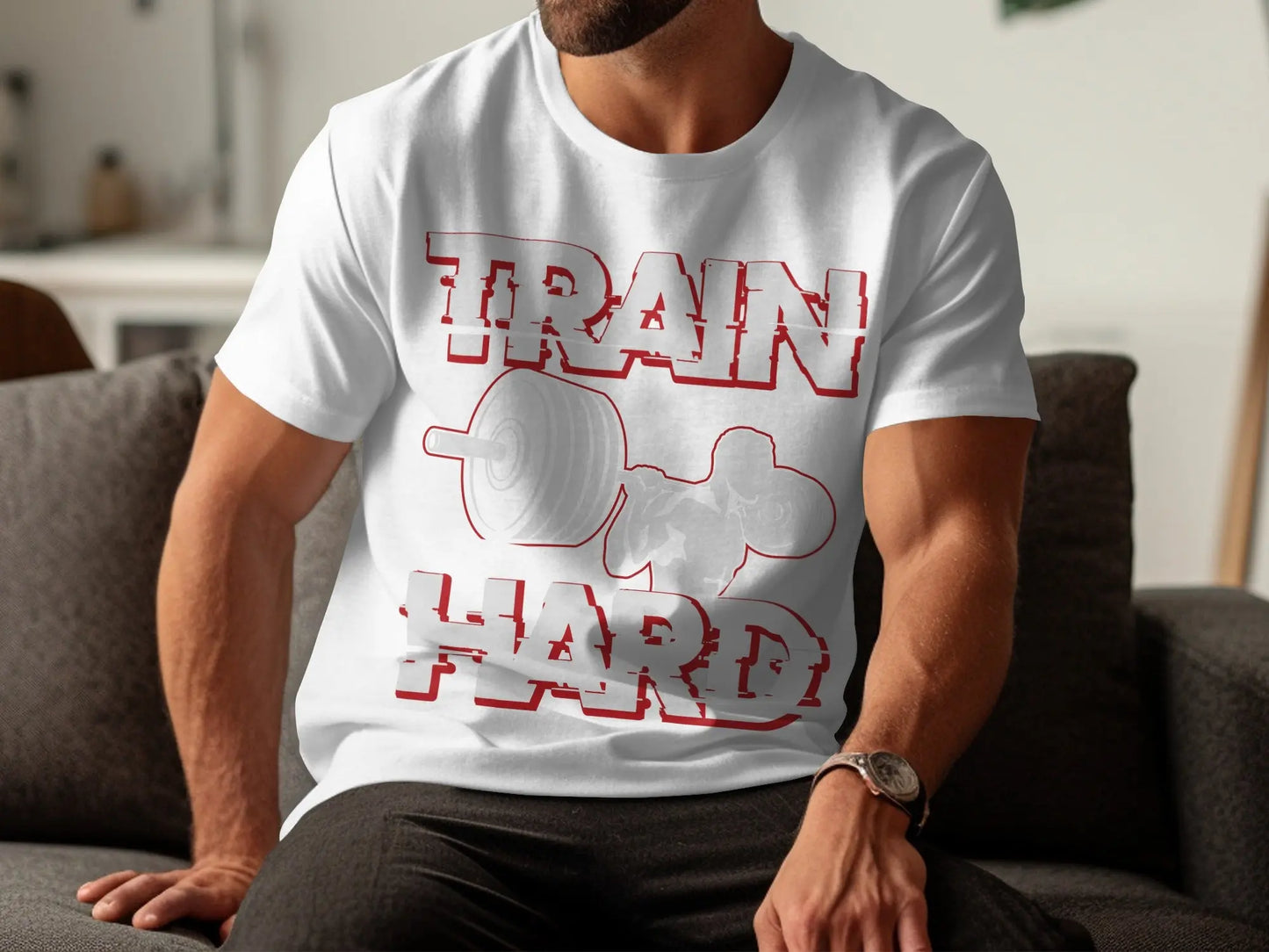 "Train Hard" Bodybuilder Fitness Gym Graphic T-Shirts Boofy