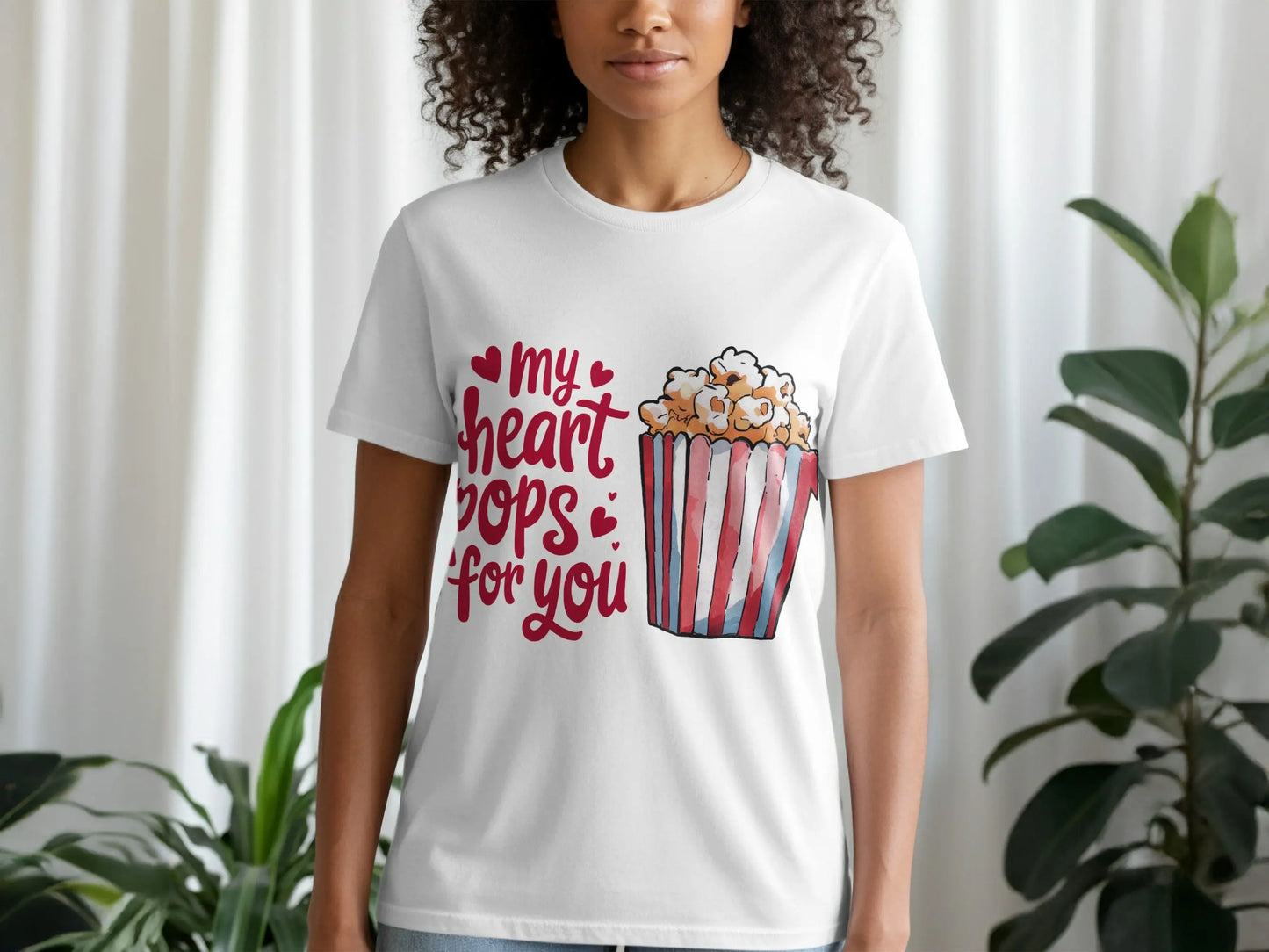 "My Heart Pops For You" Red Hearts Popcorn T-Shirts Boofy