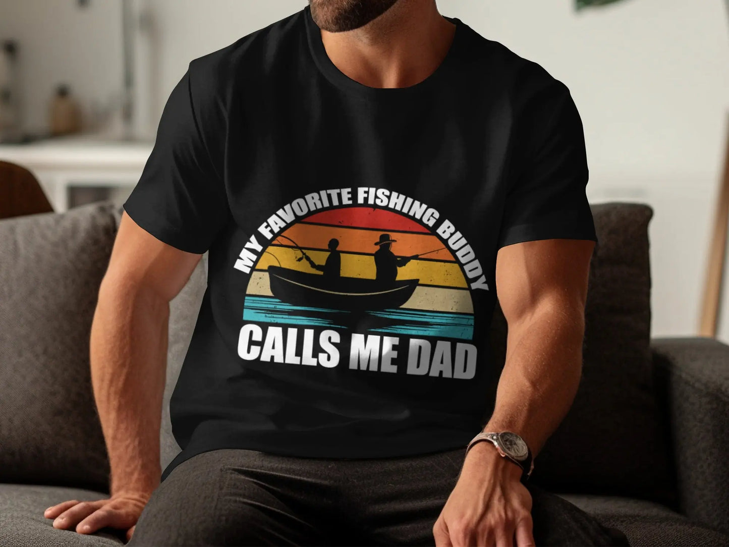 Retro Fishing Boat and Sunset Graphic T-Shirt Boofy